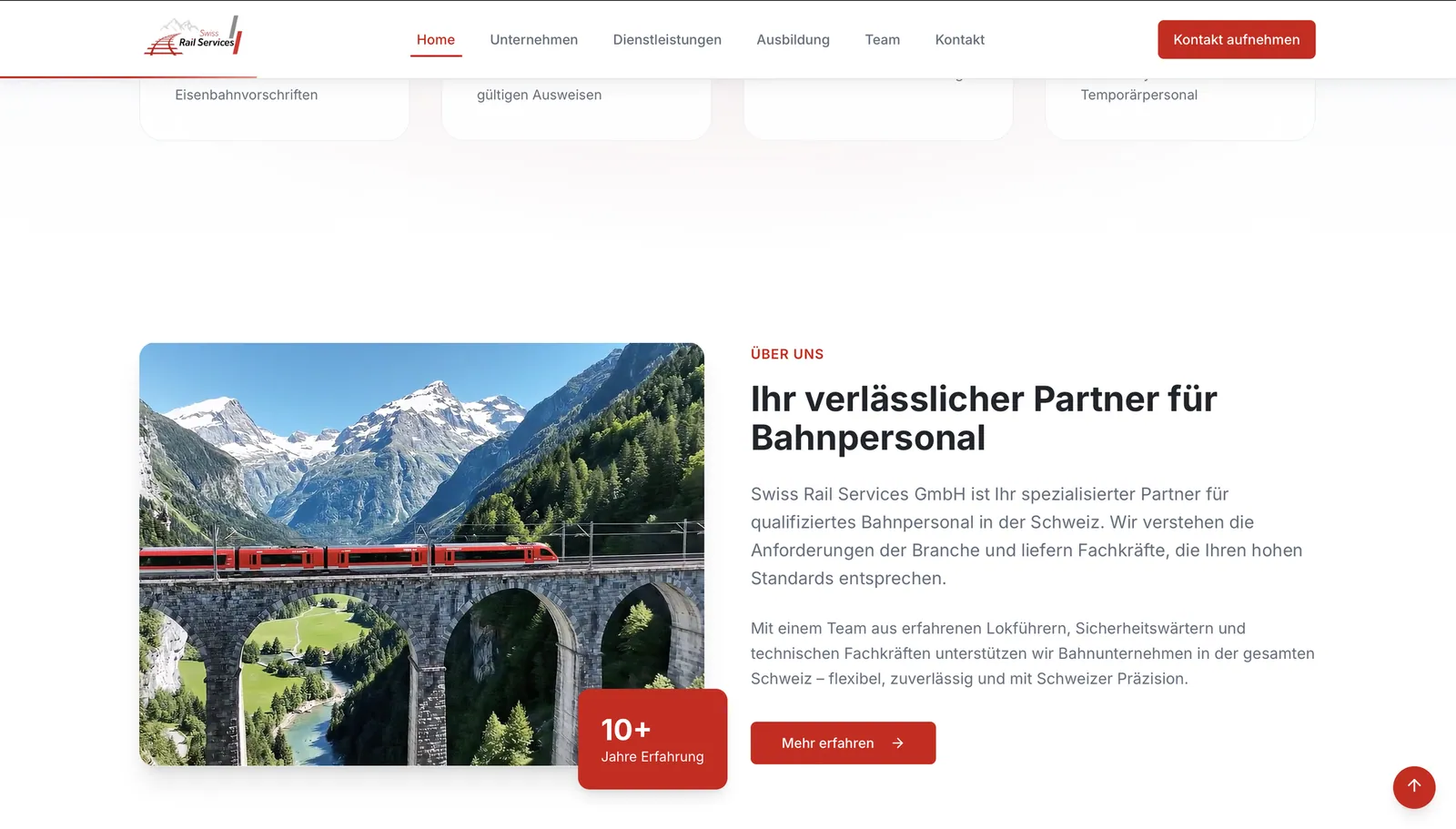 Swiss Rail Services, Abschnitt Über uns der Website
