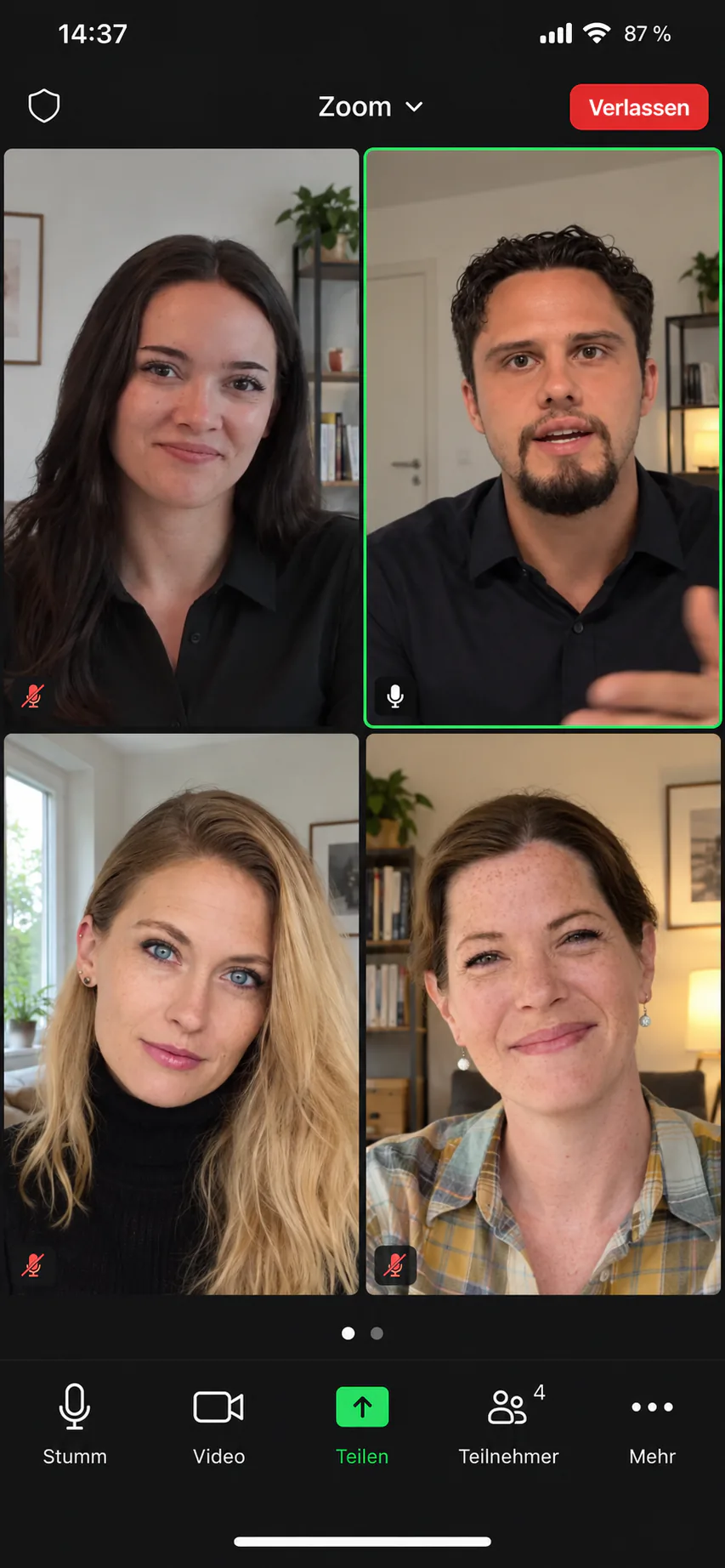 Videogespräch über Zoom mit vier Personen