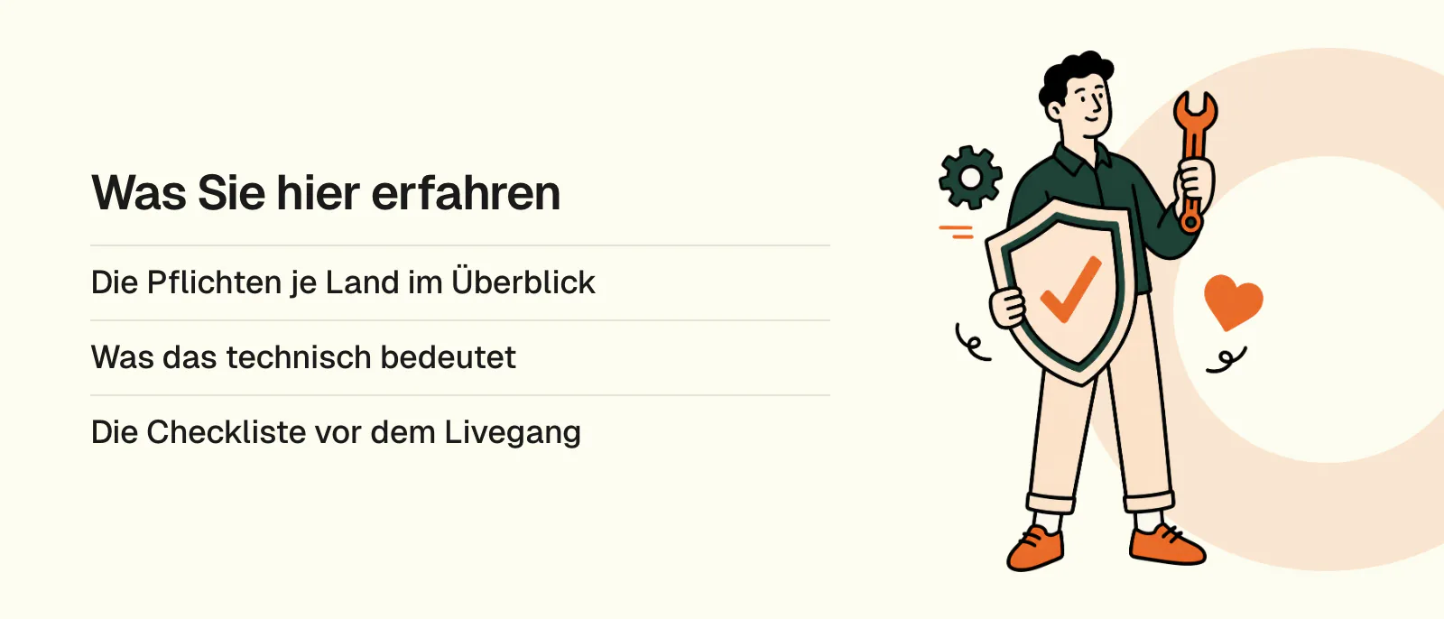 Was Sie hier erfahren: Die Pflichten je Land im Überblick, Was das technisch bedeutet, Die Checkliste vor dem Livegang