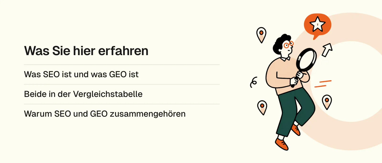 Was Sie hier erfahren: Was SEO ist und was GEO ist, Beide in der Vergleichstabelle, Warum SEO und GEO zusammengehören