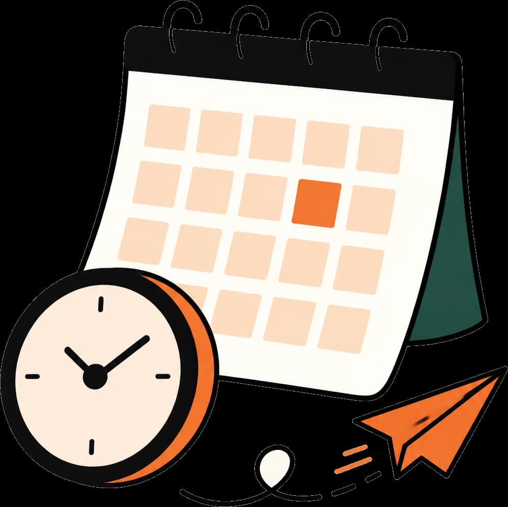 Illustration: Kalenderblatt mit Uhr