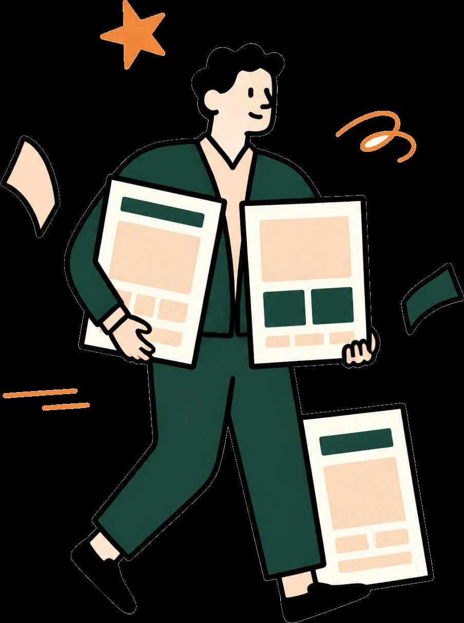 Illustration: Person trägt gerahmte Website-Bildschirme