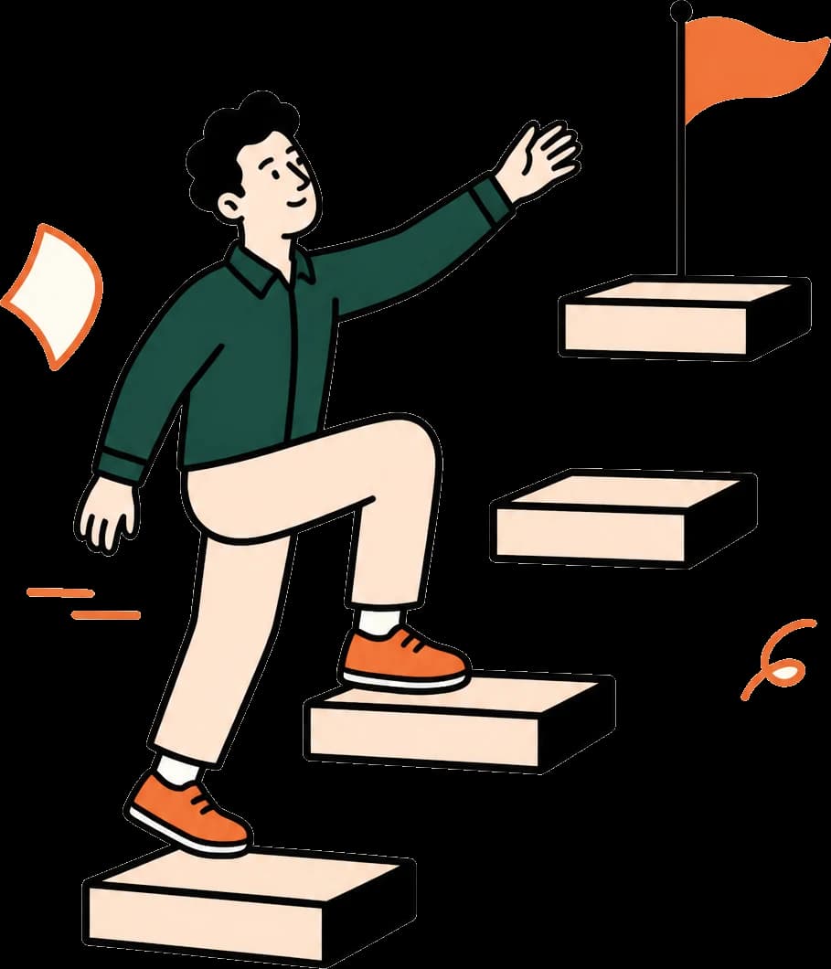 Illustration: Person steigt eine Treppe aus Blöcken hinauf