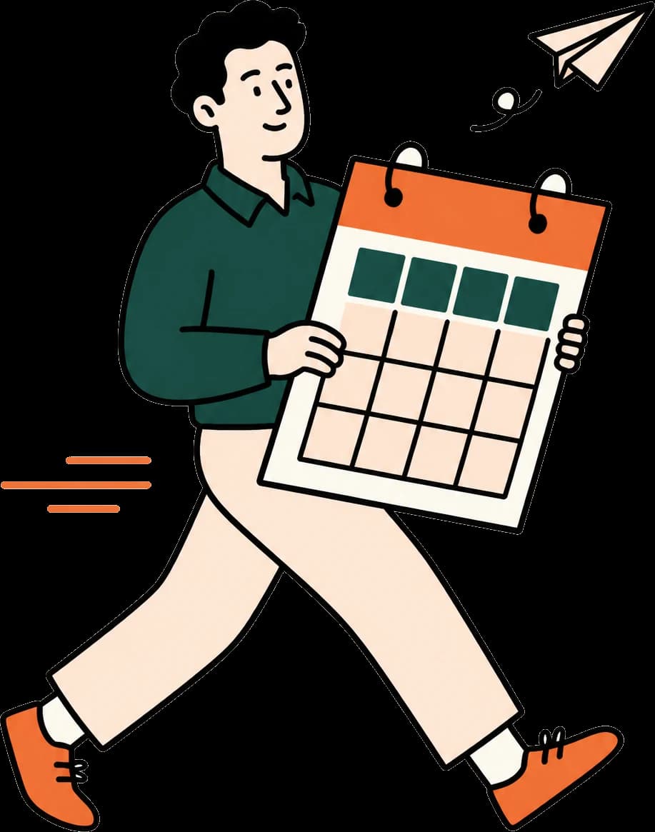 Illustration: Person läuft mit Kalenderblatt