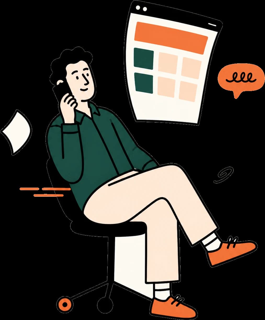 Illustration: Person am Telefon mit Kalender
