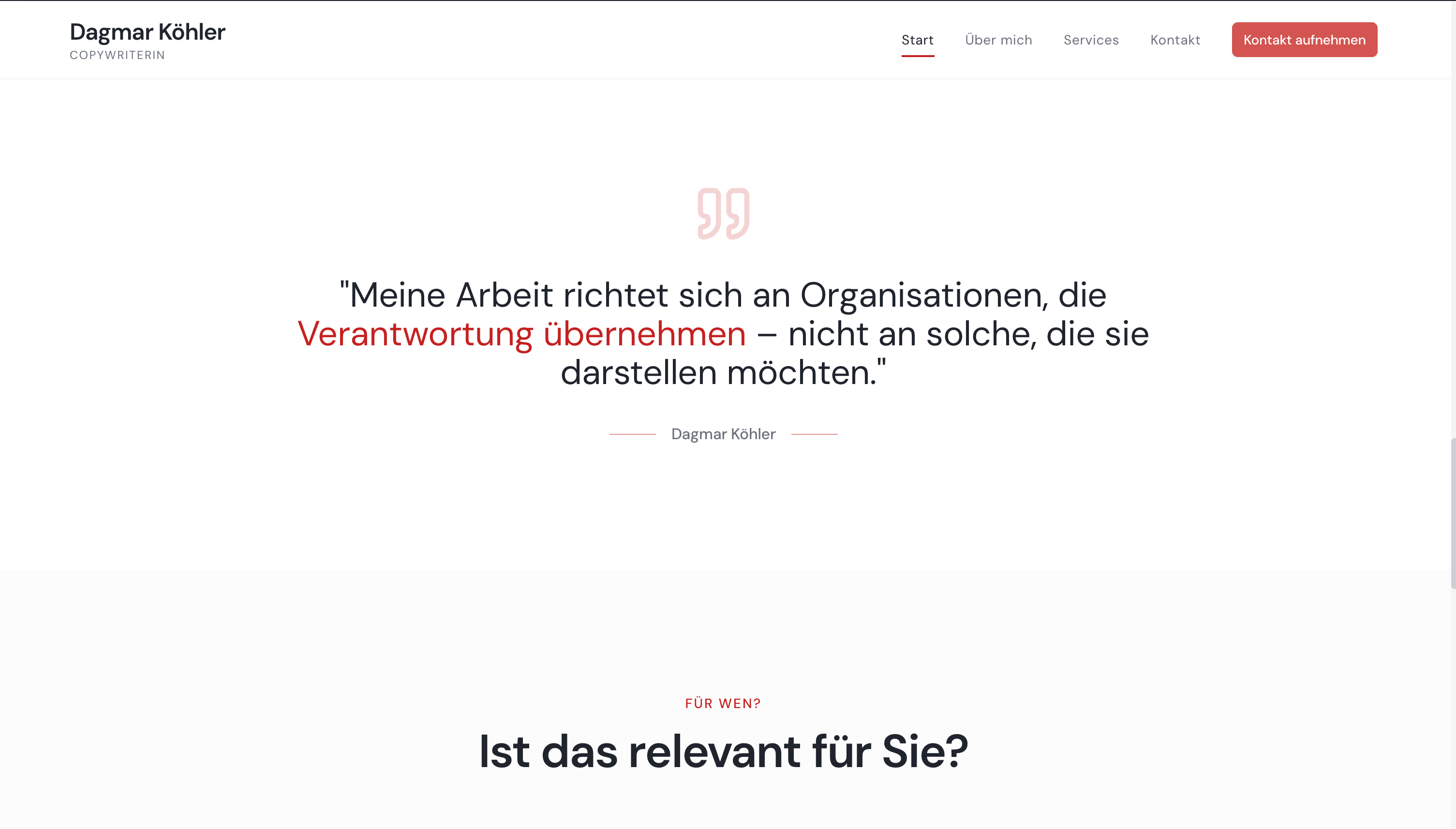 Dagmar Köhler: Zitat «Meine Arbeit richtet sich an Organisationen, die Verantwortung übernehmen» in grosser Schrift