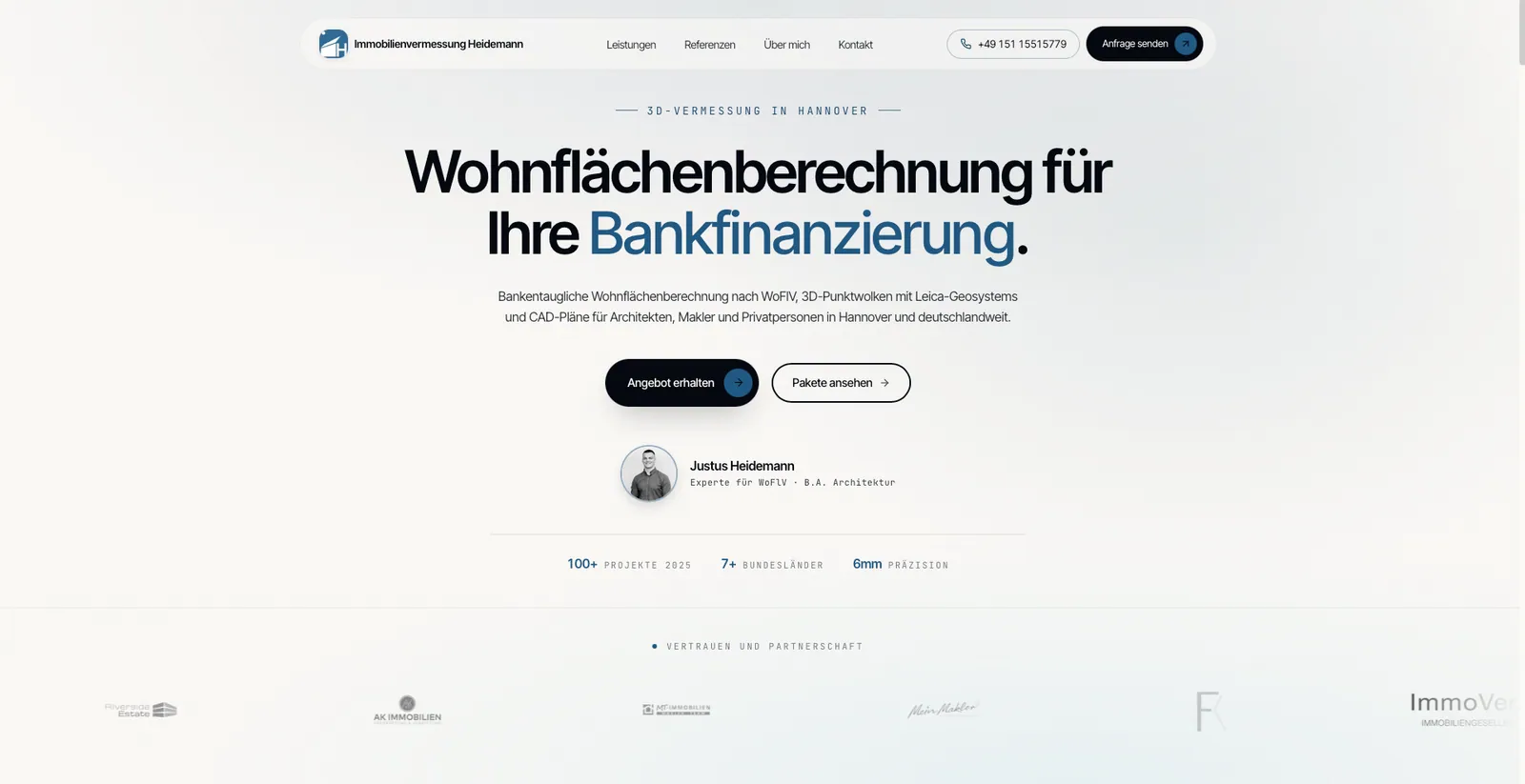 Website von Frascati für Immobilienvermessung Heidemann