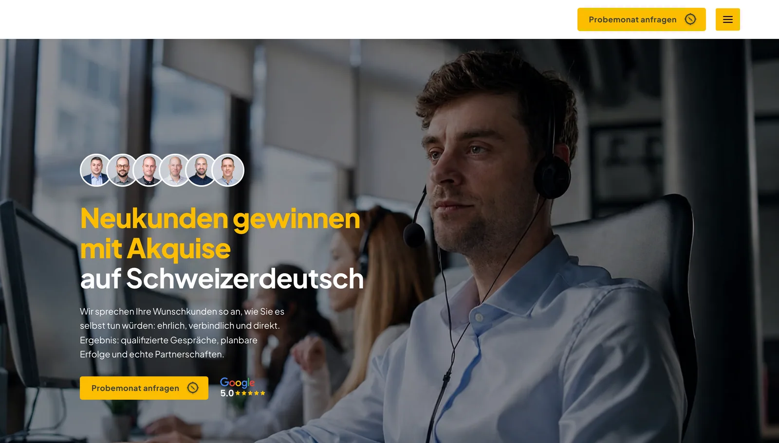 Home page of kontaktkompass.ch with the headline «Neukunden gewinnen mit Akquise auf Schweizerdeutsch»