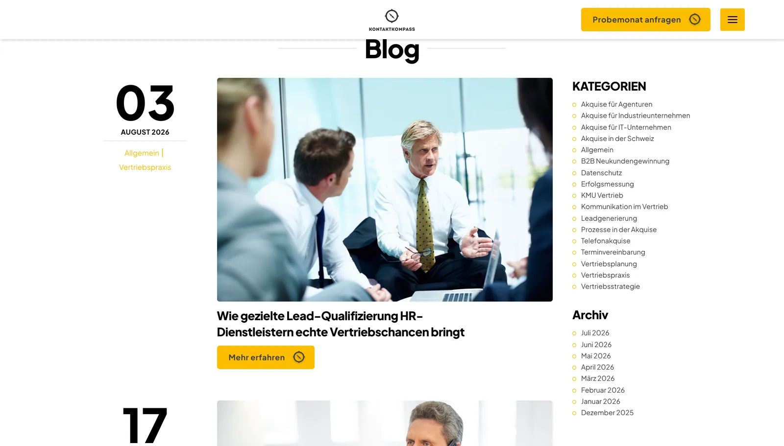 Kontaktkompass: Blog mit Beitrag, Kategorien und Archiv