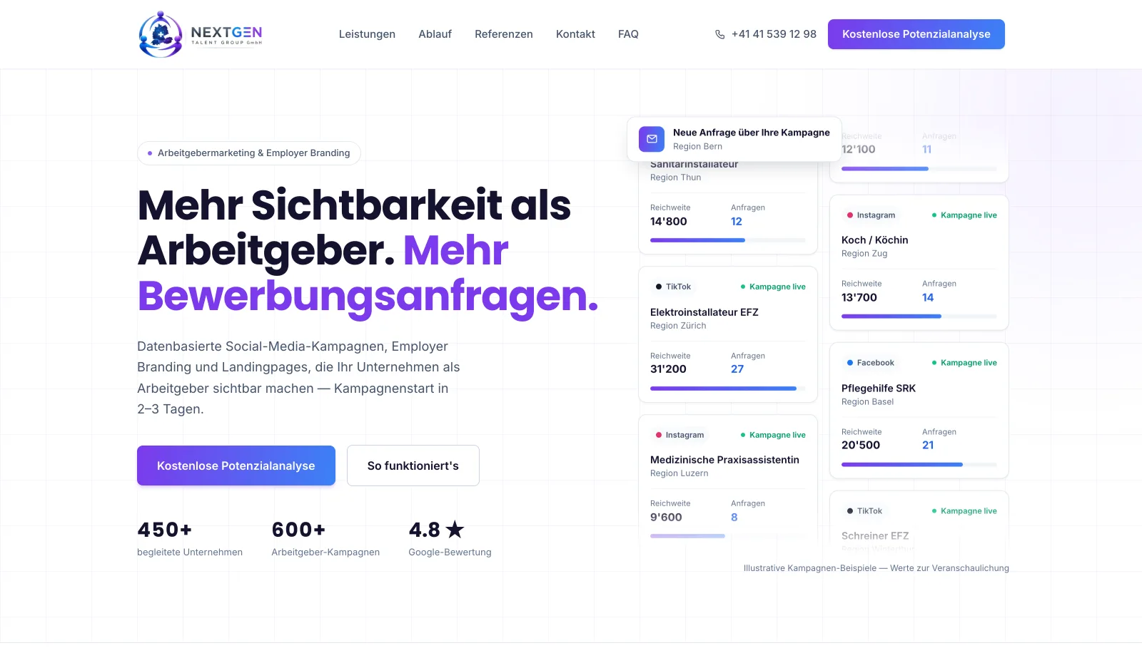 Website von Frascati für NextGen Talent Group