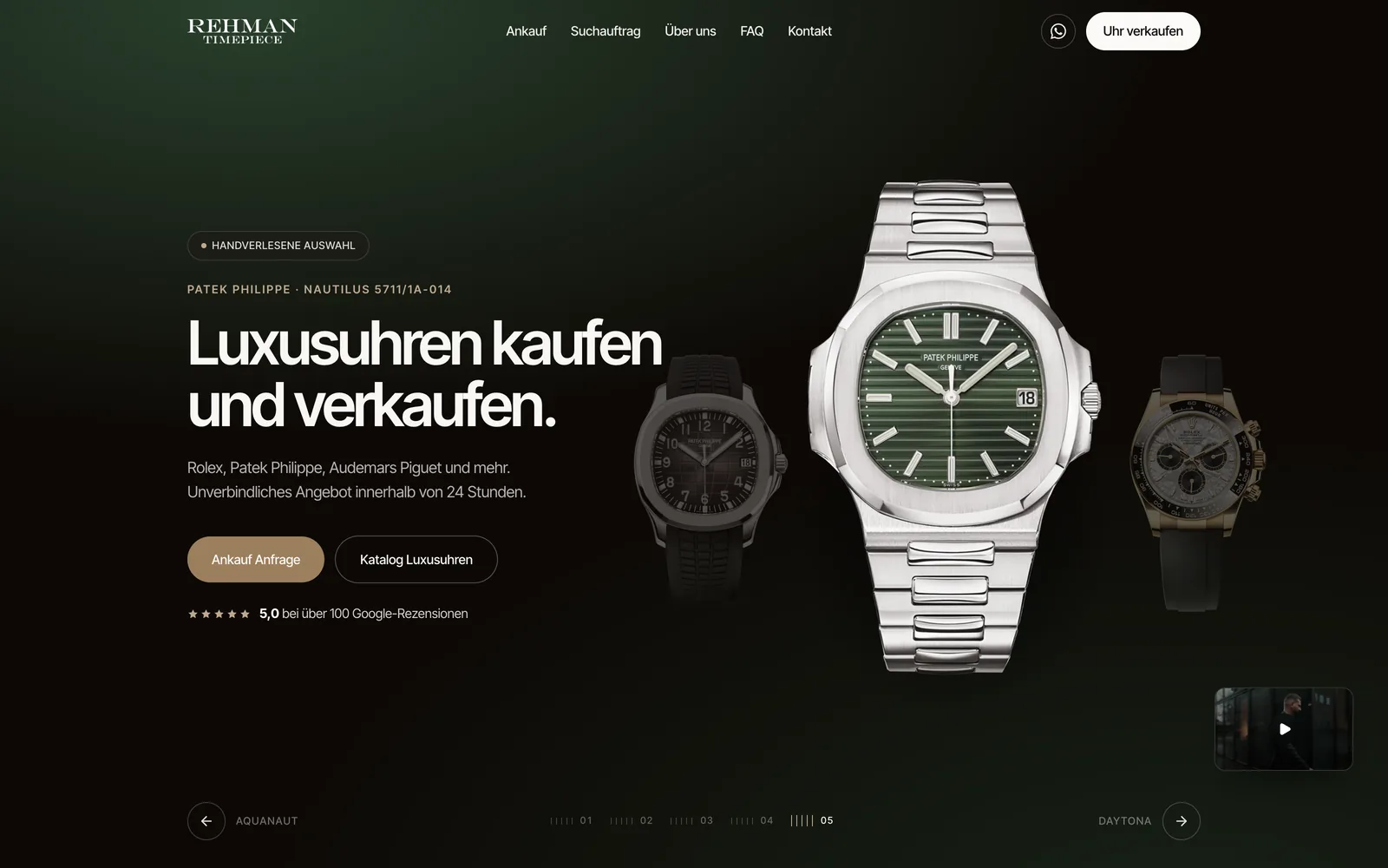 Website von Frascati für Rehman Timepiece
