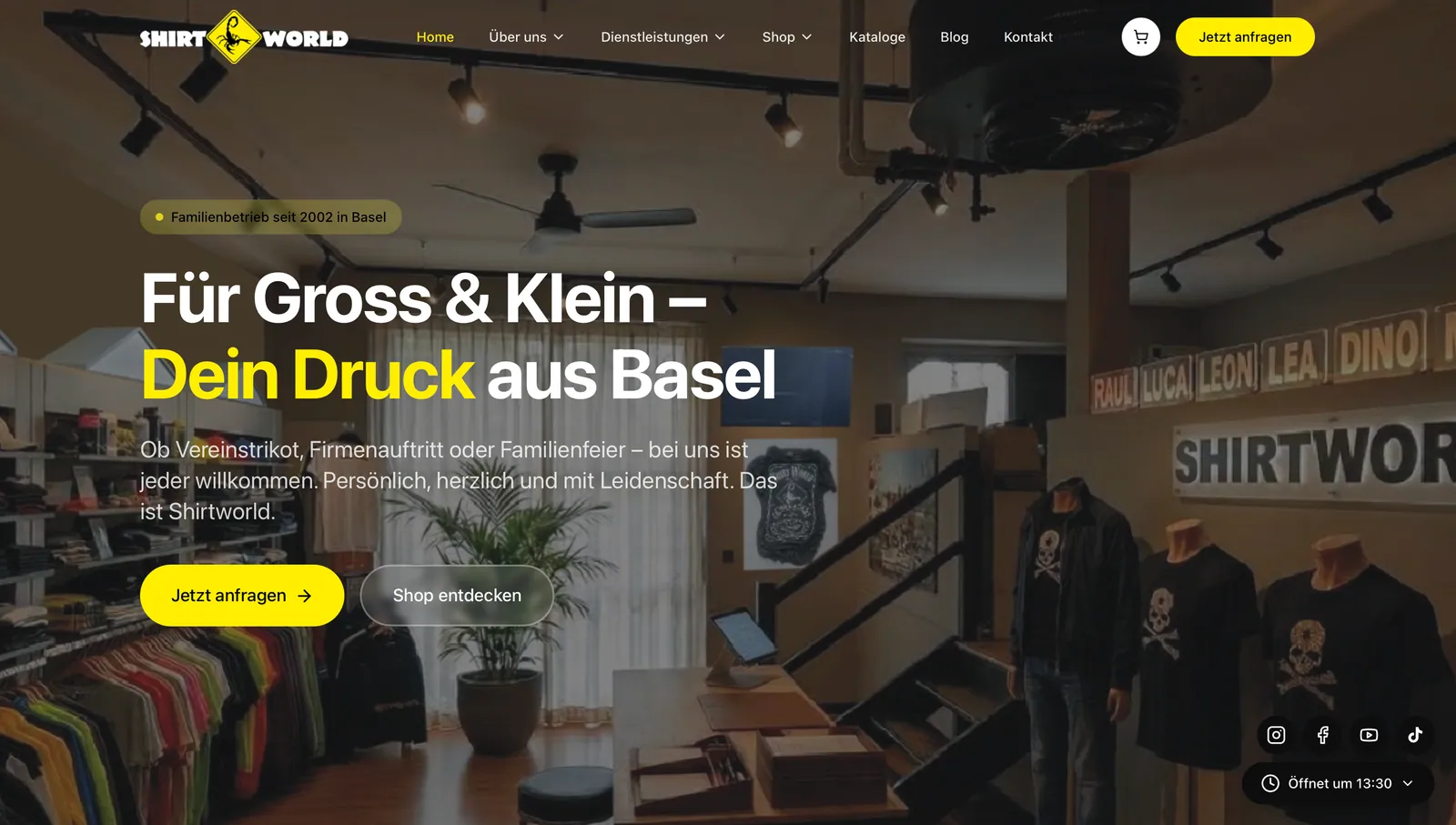 Website von Frascati für Shirtworld