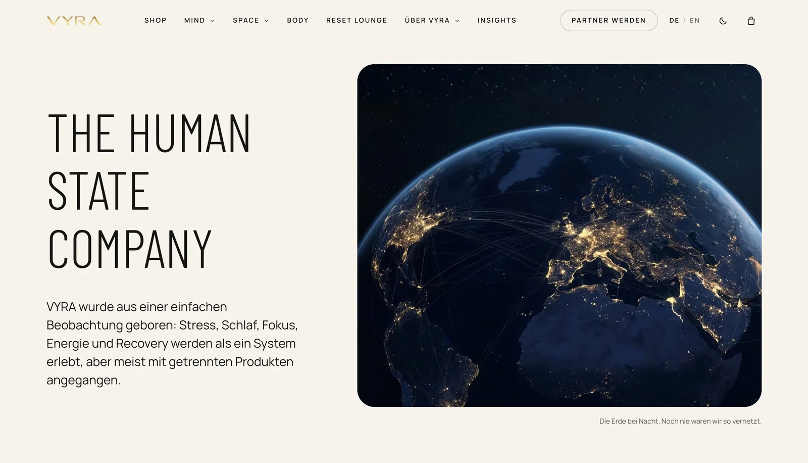 VYRA, THE HUMAN STATE COMPANY aus Horgen, Website mit Onlineshop, SEO und GEO von Frascati