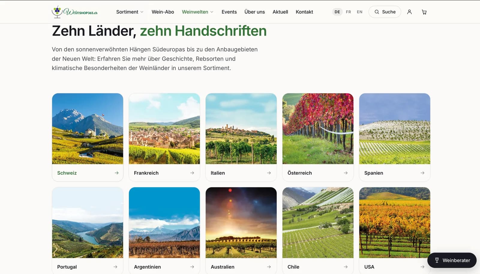 Weinshop365: «Zehn Länder, zehn Handschriften», die Länderporträts von der Schweiz bis zu den USA