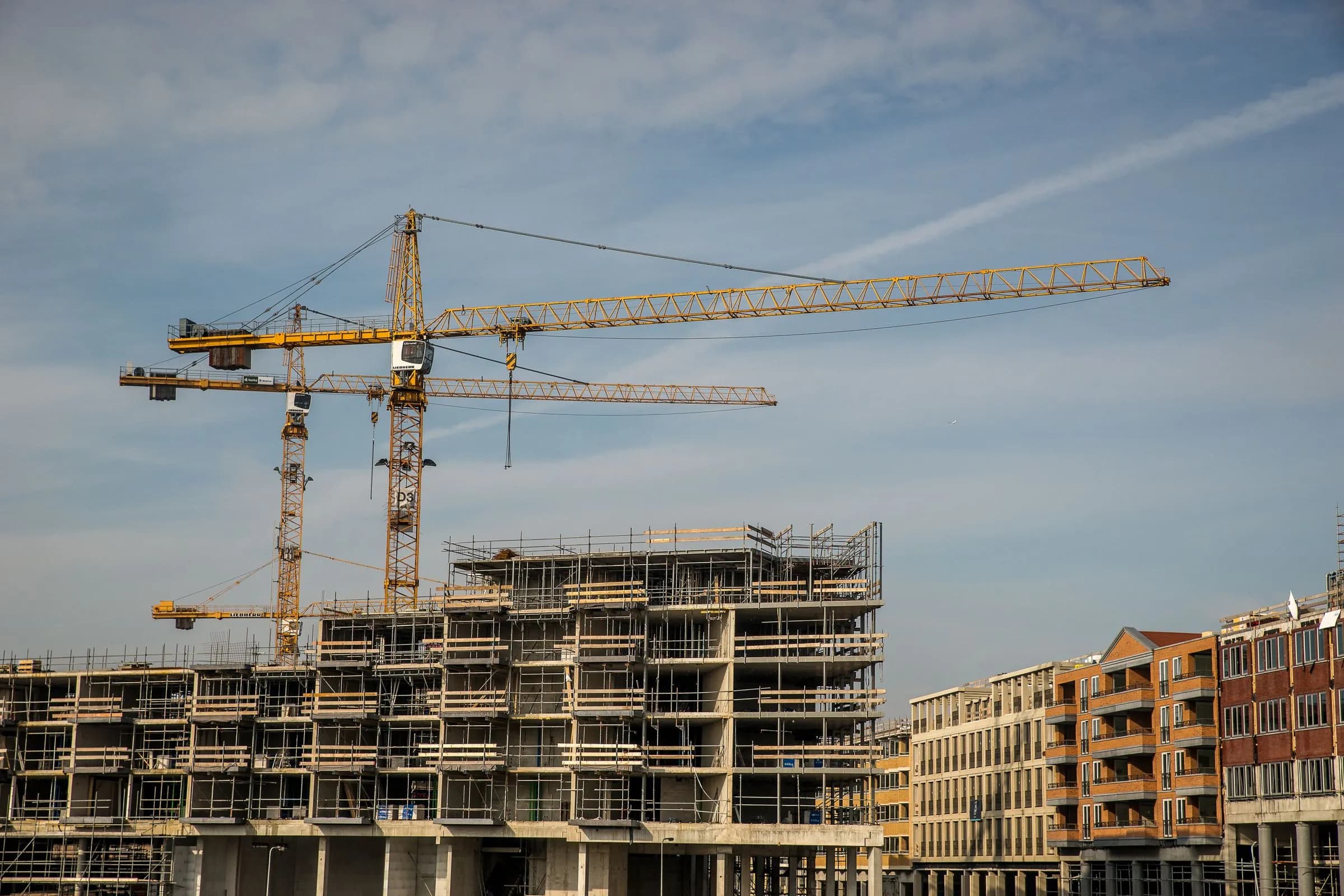 Baukräne über einer Baustelle