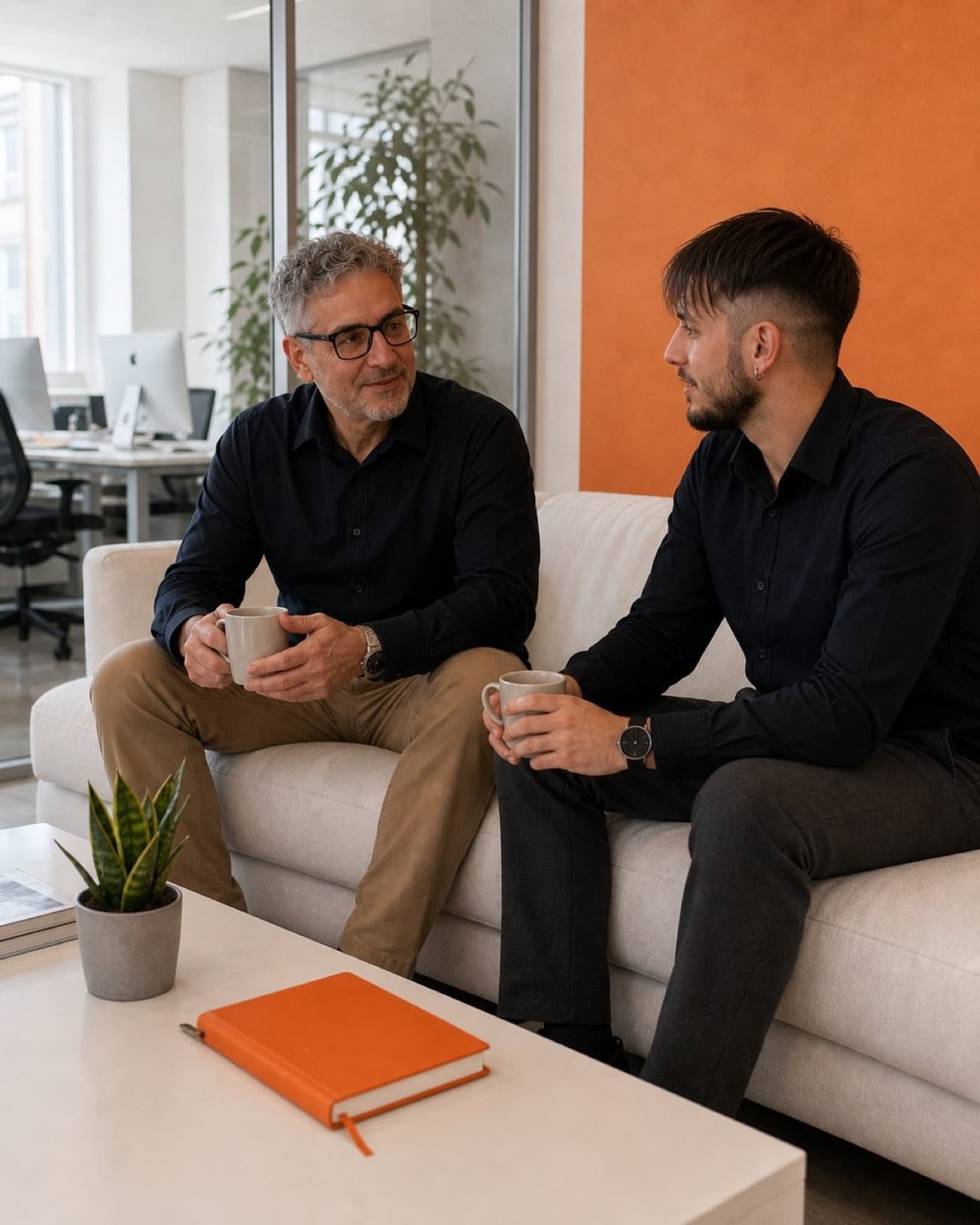 Francesco und Damiano Maggi im Gespräch im Aufenthaltsraum
